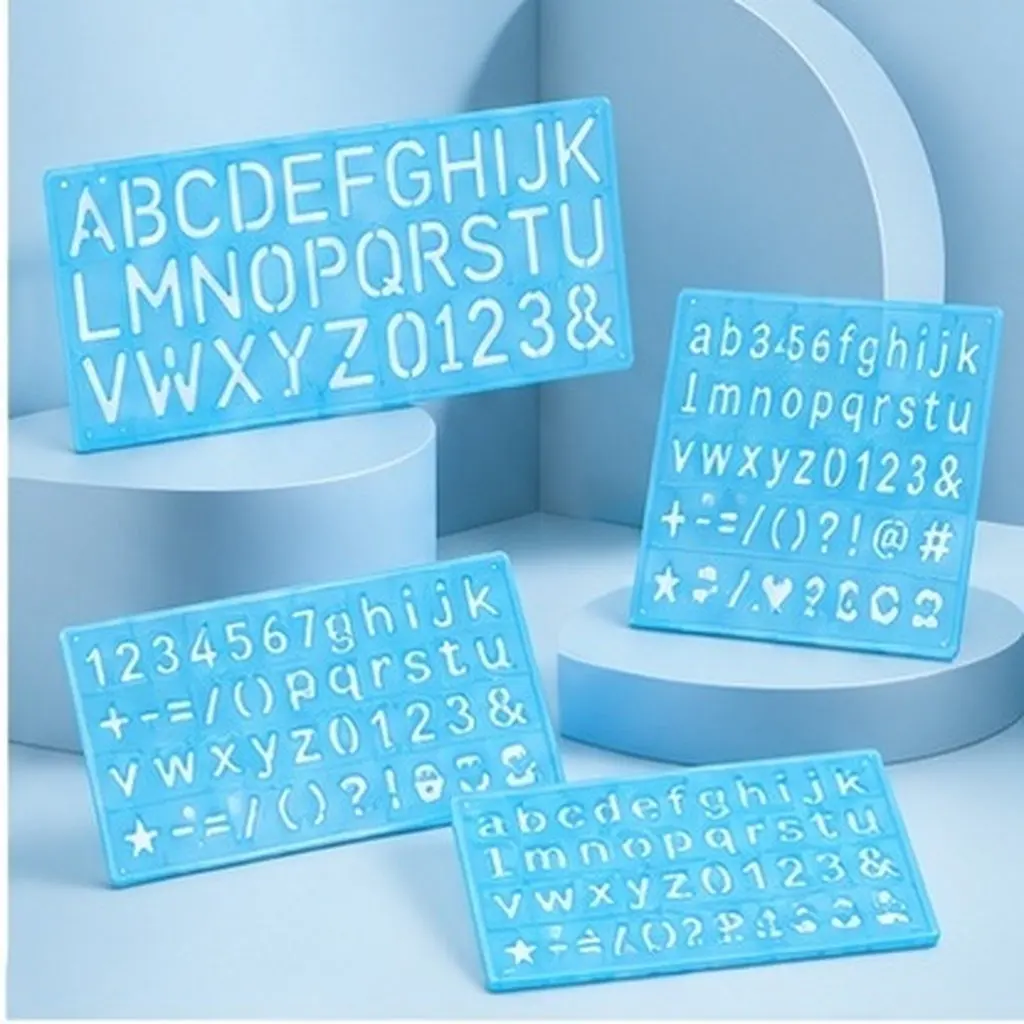 4Pcs Multi Size Drawing Stencils Eco Plastic Waterproof Washable Stencils for Alphabet Letters Numbers Symbols Scrapbooking