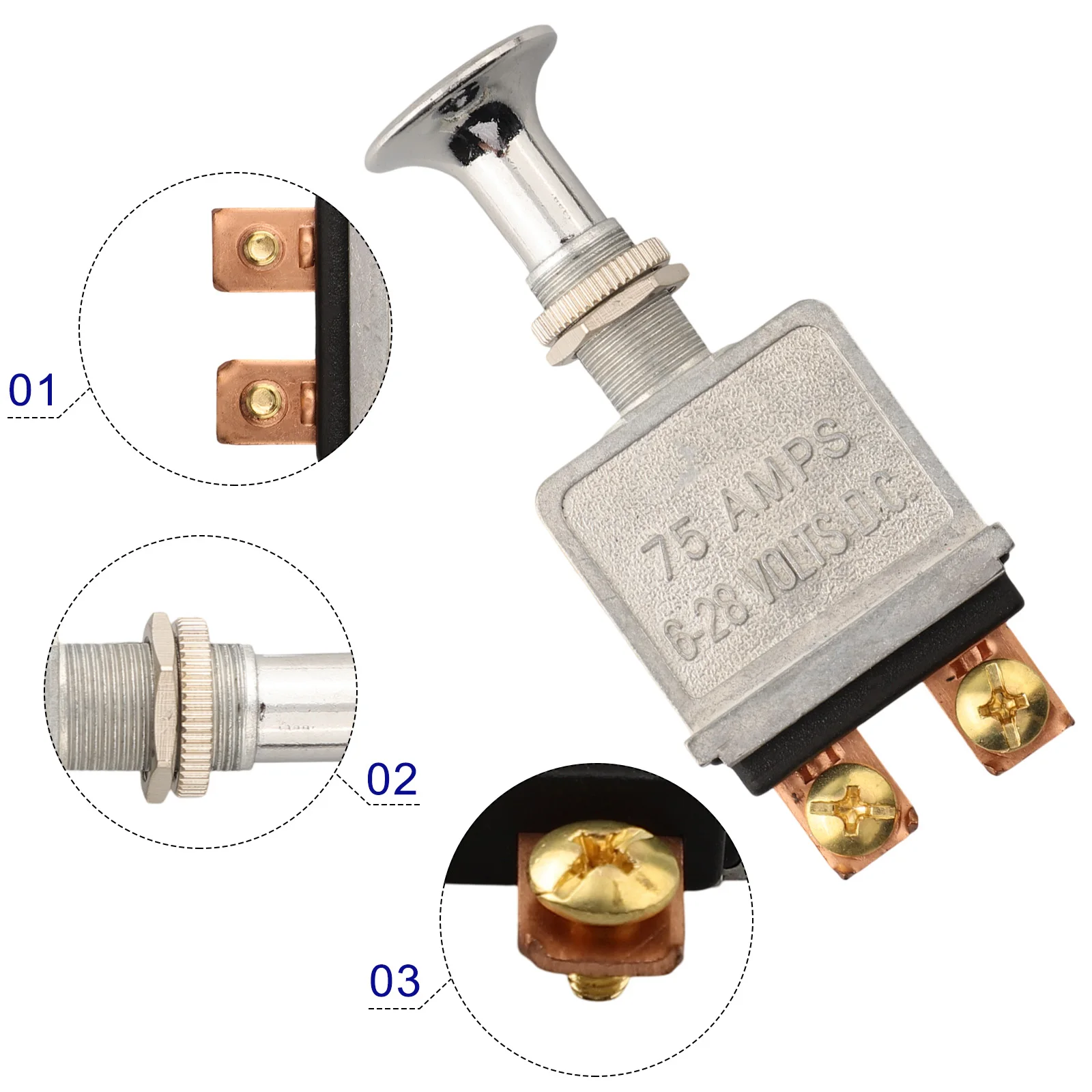 Interruptor liga/desliga push pull confiável de 75 A para aplicações pesadas em automóveis e marítimos projetado para sistemas 6 28 V DC