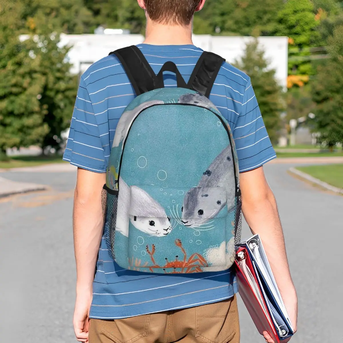 Cartoon Adorable Seal Underwater Backpack Student BookBag Kids School Bag Laptop Shoulder Bags for Men Women