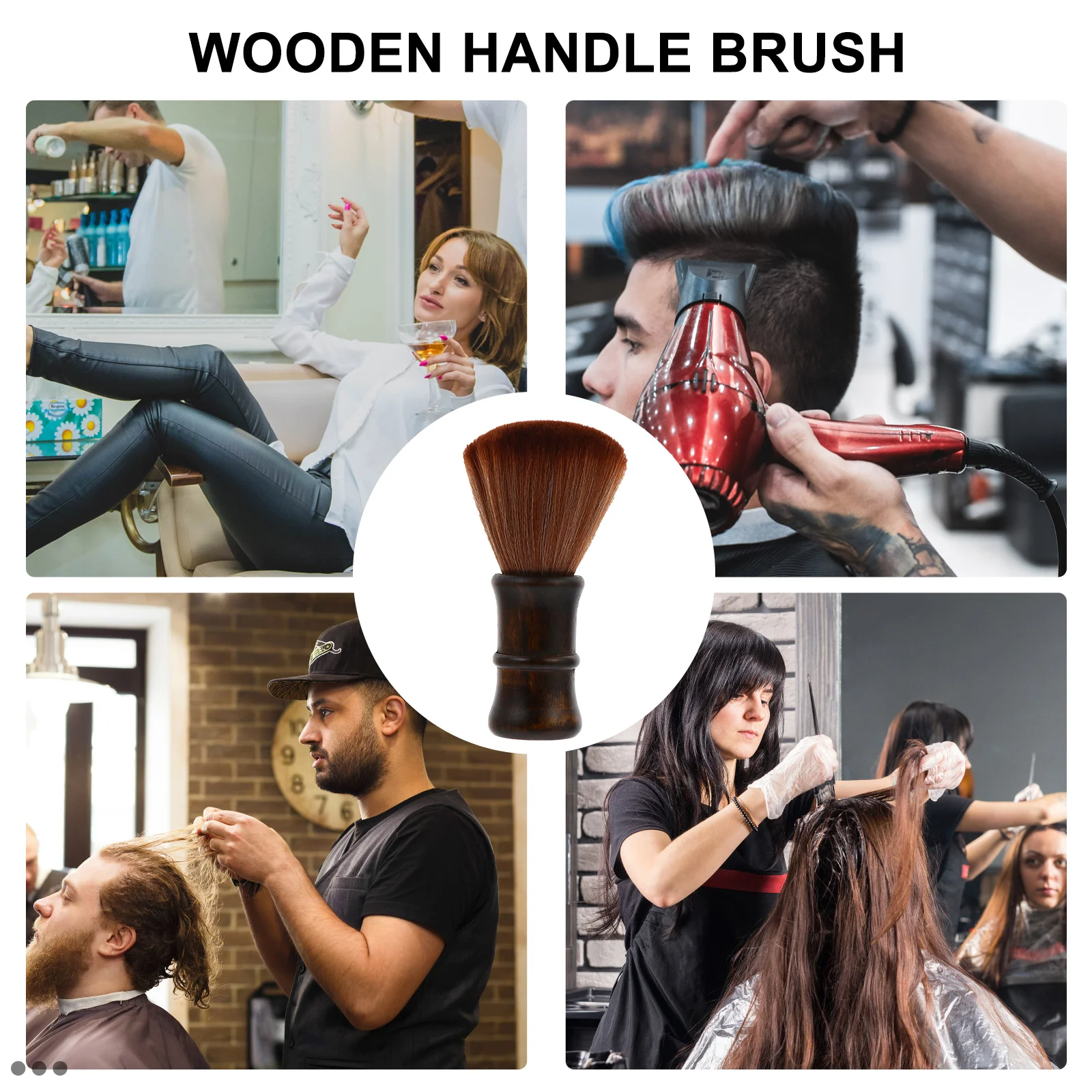 

Portable Hair Cutting Brush High-Density Nylon Bristle Comfortable Grip for Quick Dust Removal Wooden Handle Salon Tool