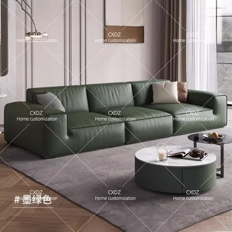 Modern Simple Tofu Block Sofa First Layer Leather Living Room Small Apartment Scratch Resistant Comfortable Real Cowhide