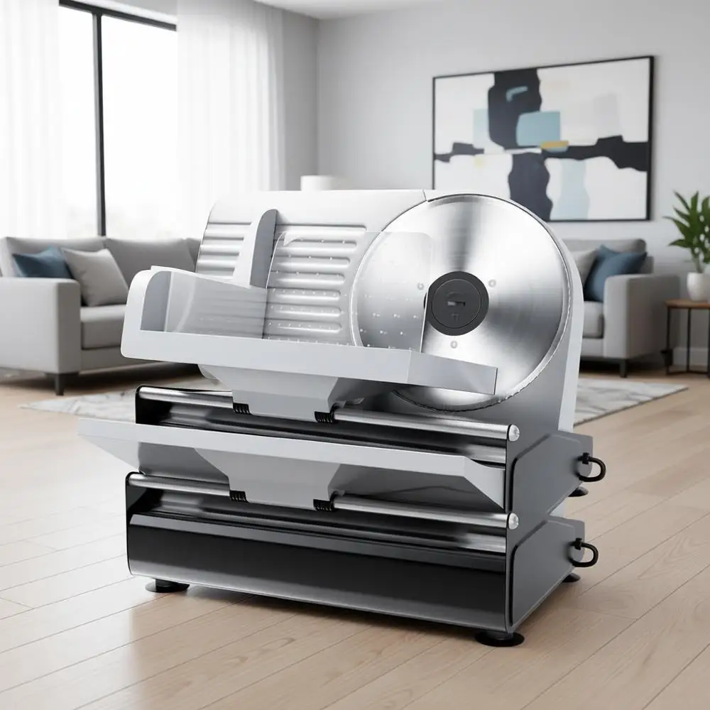 

200W Electric Wood Slicer with 3 Types of 7.5 Stainless Steel Blades, Adjustable Thickness 0-15mm for Meat, Cheese, Bread, Veget