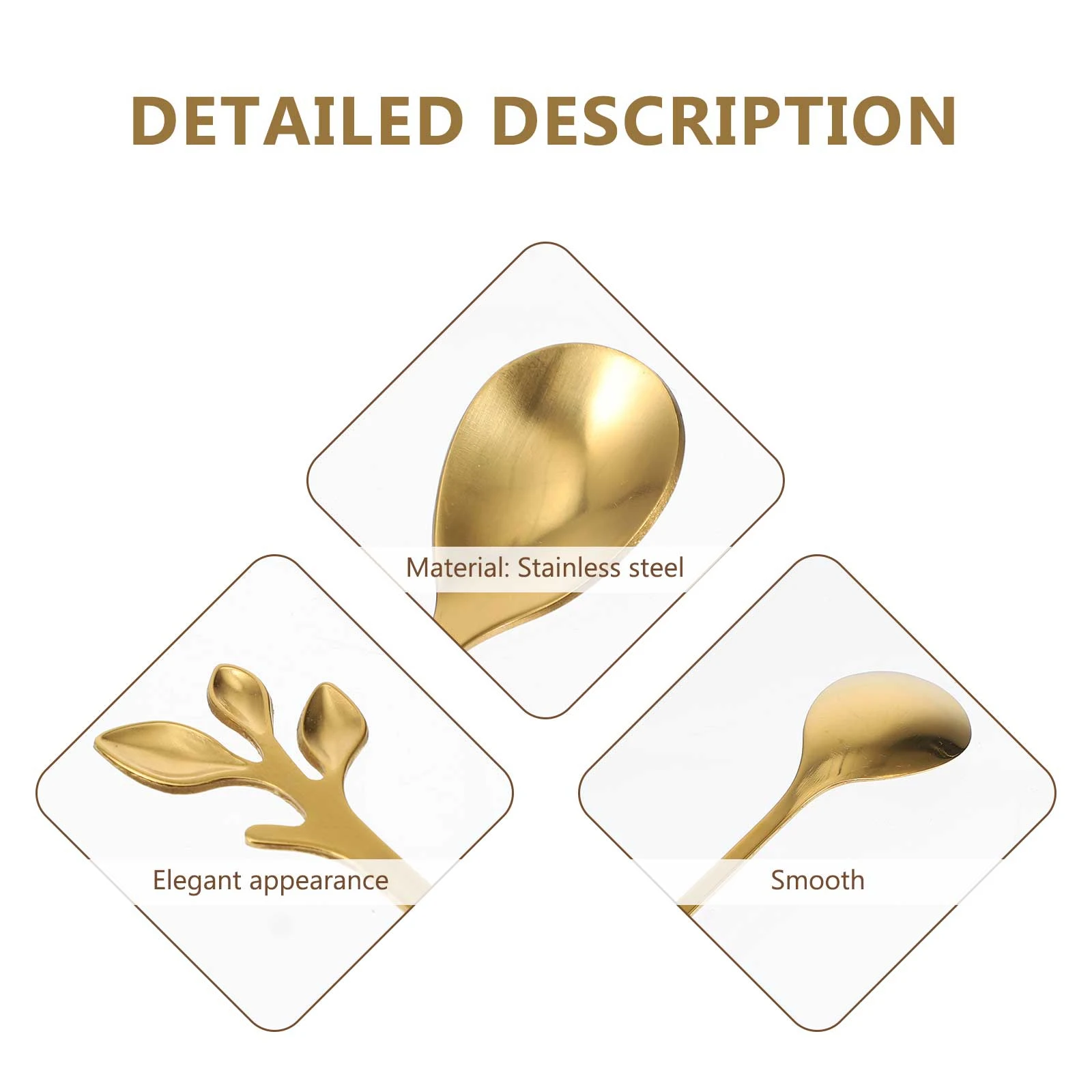 

6Pcs Leaf Shape Stainless Steel Spoons Long Handle Coffee Dessert Ice Cream Spoons Cocktail Stirring Tableware