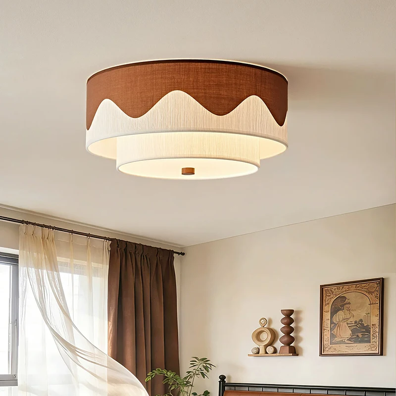 Semi Flush Mount Fabric Ceiling Light LED Round Ceiling Lamp Living Restaurant Indoor Lighting Decor Home Lamp Lustre Fixtures