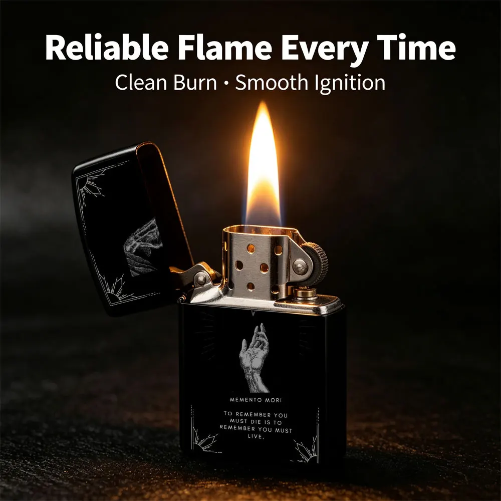 Pocket Lighter, Flip-Top Windproof Design, Metal Shell, Black & White Hands Reaching Print, Comfortable Grip, Portable & Durable
