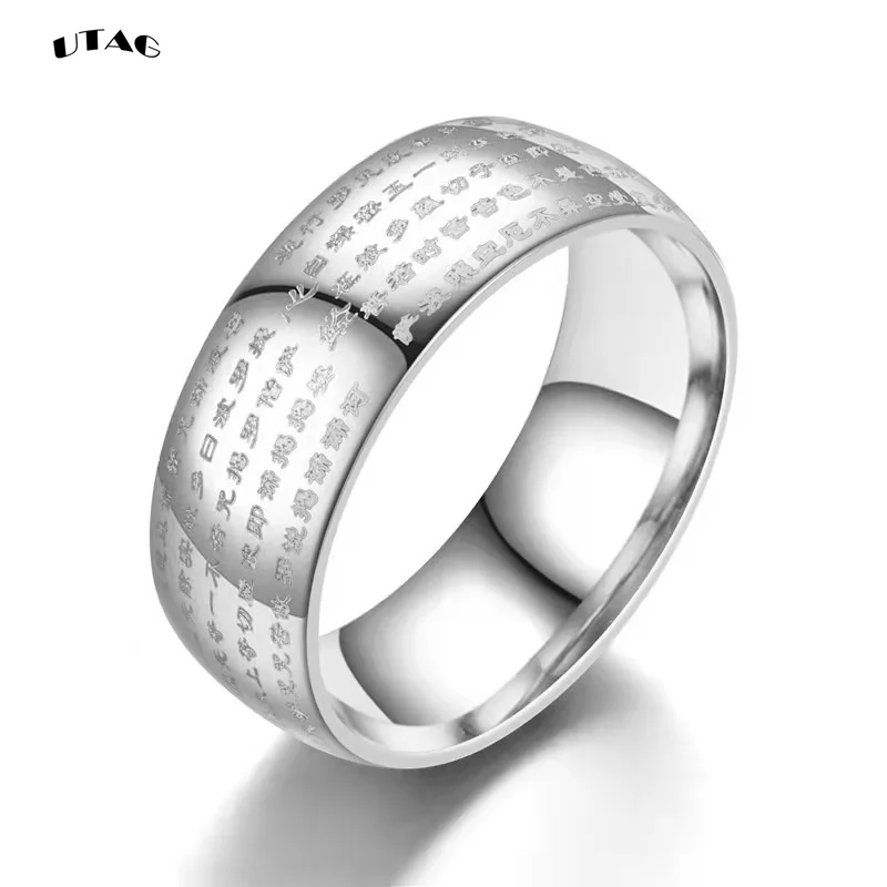 UTAG Ancient Chinese Buddhism Scripture Supernatural Mens Cool Signet Exorcism Rune Rings Stainless Thumb Buddha Ring