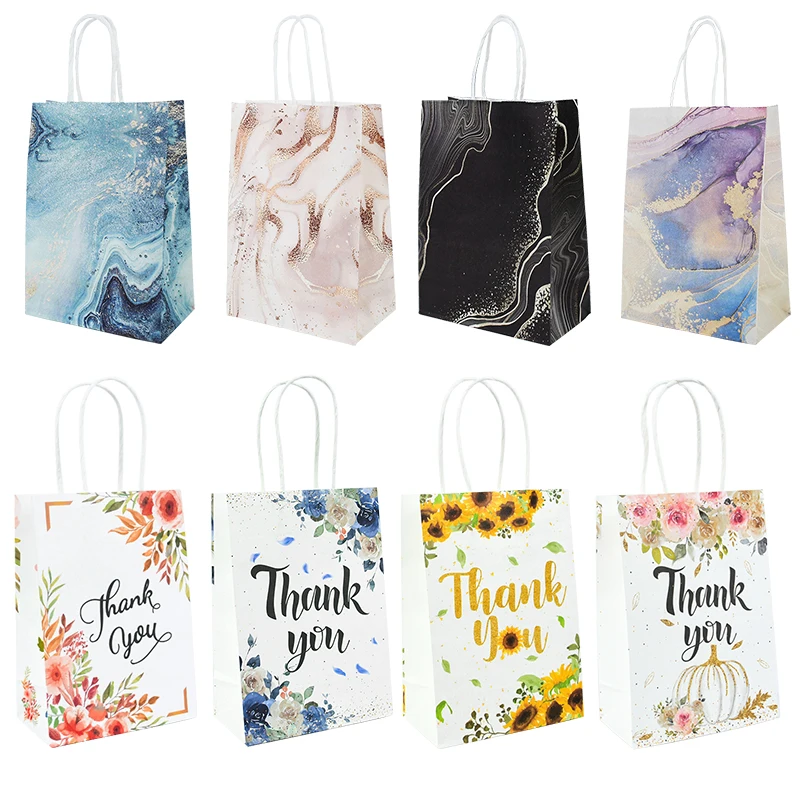 

5Pcs Portable Kraft Paper Gift Bags Birthday Party Packaging Bag Wedding Gifts For Guest Small Businesse Bags Baby Shower