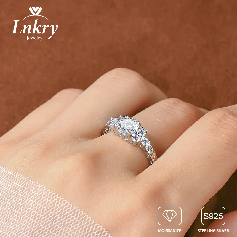 

Lnkry anillo plata 925 Sterling Silver Wedding Ring Round Cut 1ct Moissanite Engagement Ring For Women Certified Jewelry