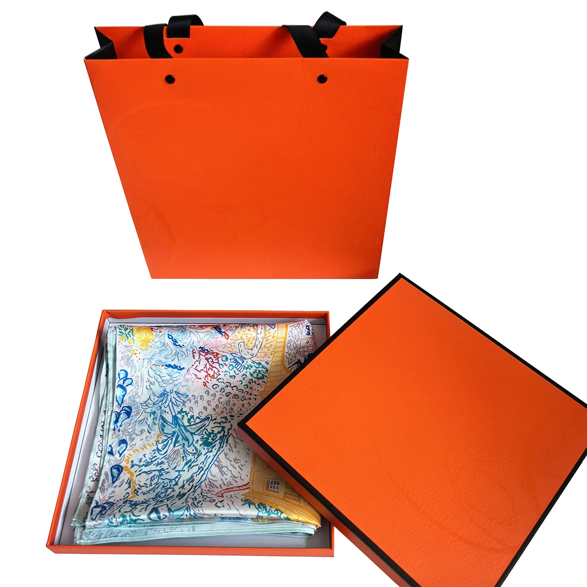 French Orange Cylinder Scarf Ribbon Gift Box Set High-end Boutique Gift Box Preferred Gift Set High-quality Scarf Gift Box