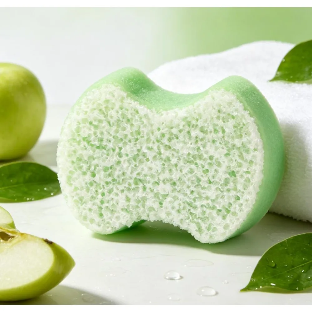 1 Count Green Apple Foot Exfoliating Sponge 20+ Uses Pedi Scrub Wash Sponge Foot‑Care Bath Body Sponge for Daily Pedicure