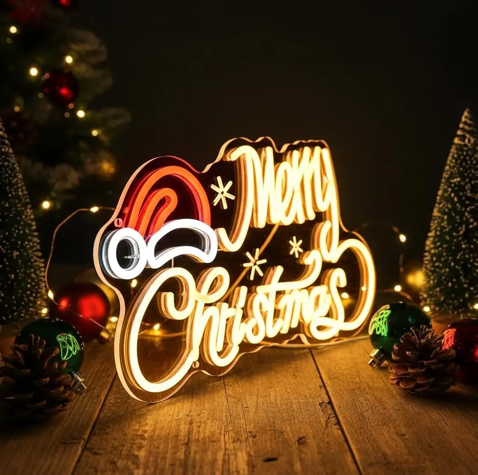 LED Neon Sign Merry Christmas USB Powered Neon Light, Home Window Gaming Room Bar Party Bedroom Wall Decor New Year Gift