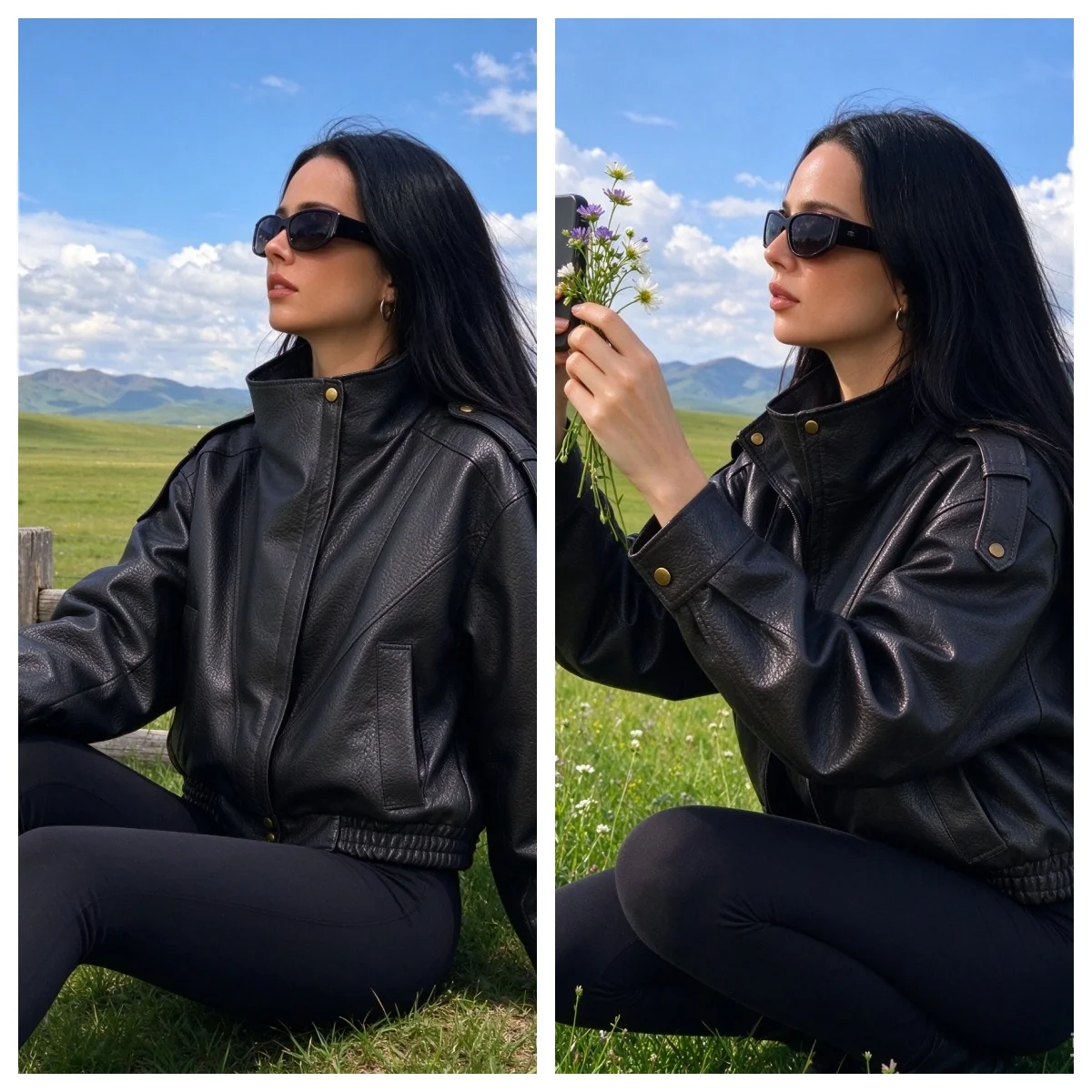 Guobioziy Women's Top 2026 Spring and Autumn New Fashion Versatile Solid Color Long Sleeve Litchi-Pattern Leather Jacket