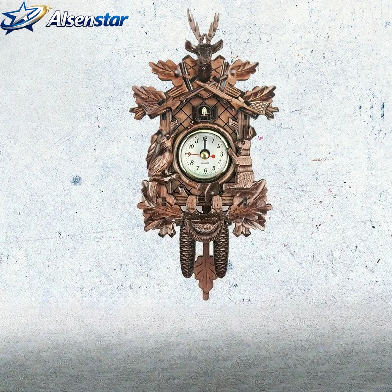 Cuckoo Clock Wooden Wall Clock Vintage Nordic Rustic Pendulum Bird Sound Battery Operated Living Room Office Kitchen Decor Gift