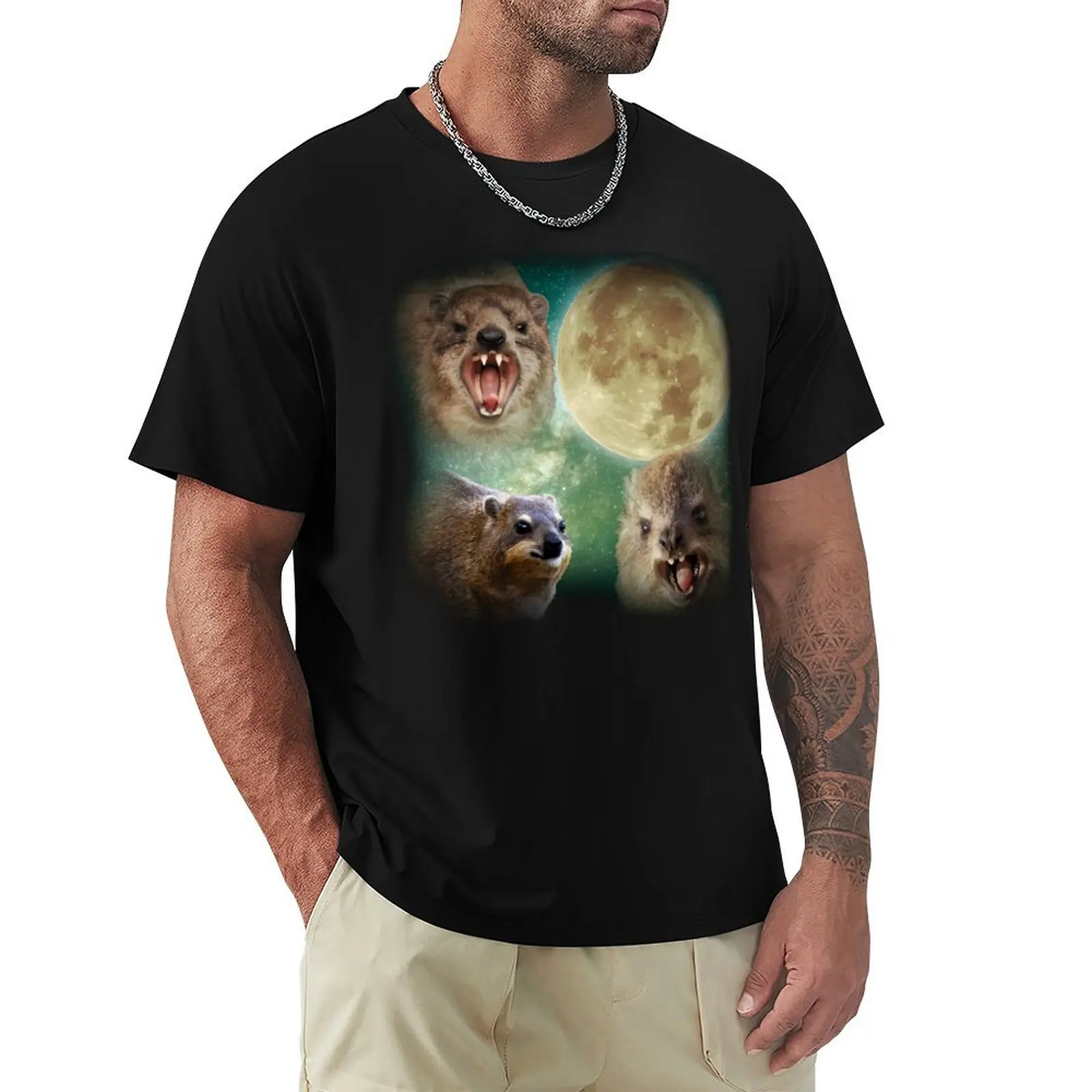 

90s Vintage Retro Hyraxes Moon Meme T-Shirt customs design your own anime t shirts men t shirts high quality