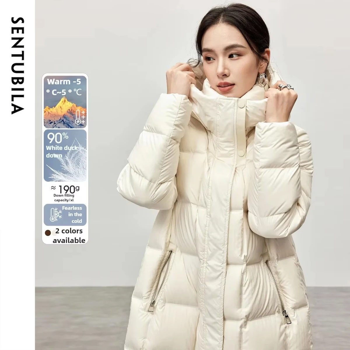 SENTUBILA Winter-Daunenjacke 2025, neue warme, lange, solide Taschen, Daunenmäntel mit Kapuze, Reißverschluss, lange Ärmel, Oberbekleidung W44Y57032