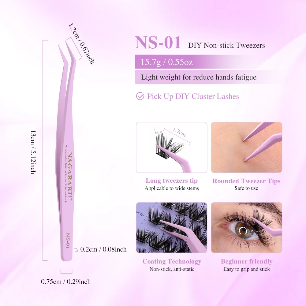 NAGARAKU Selbstapplizierbare Manga DIY Cluster-Wimpernverlängerung Segmentierte Wimpern Kleberfreie Make-up-Tools Anti-Klebstoff-Pinzette – Detail 15