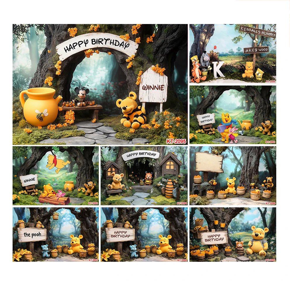 

Winnie The Pooh Backdrop Kids Birthday Decoration Background Bear Friend Tiger Vinyl Photography Decor Props