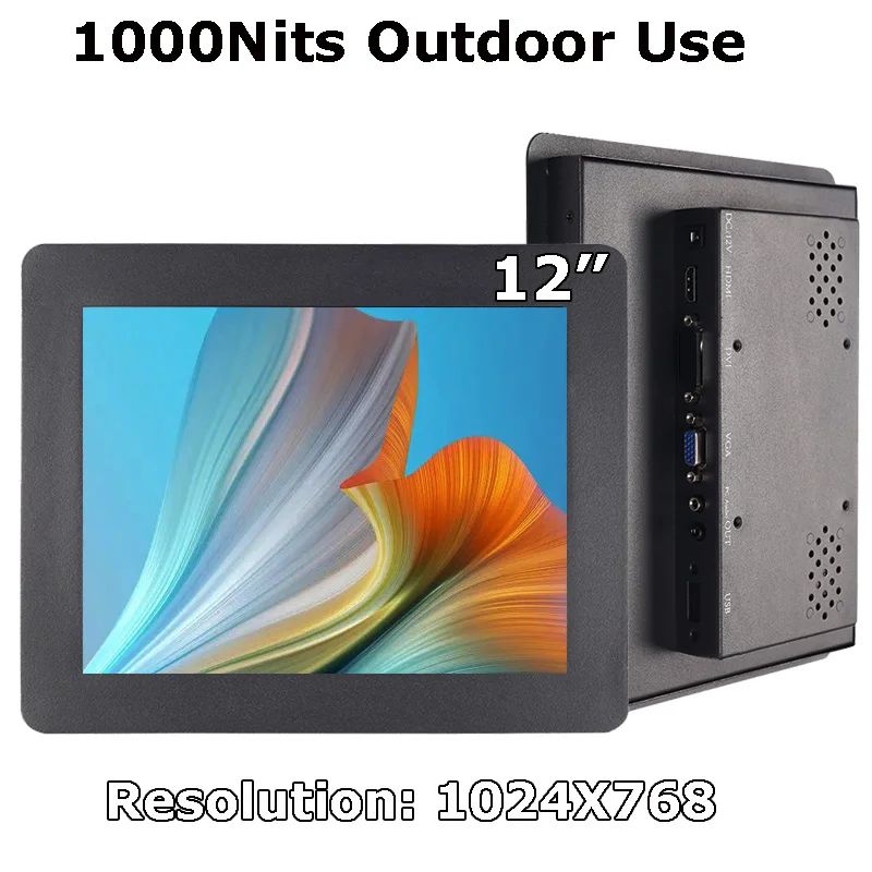 1000 Nits 12 Inch 4:3 1024*768 Panel Mount Industrial Resistive Capacitive Touch Screen Embedded Monitor With VGA HDMI Interface