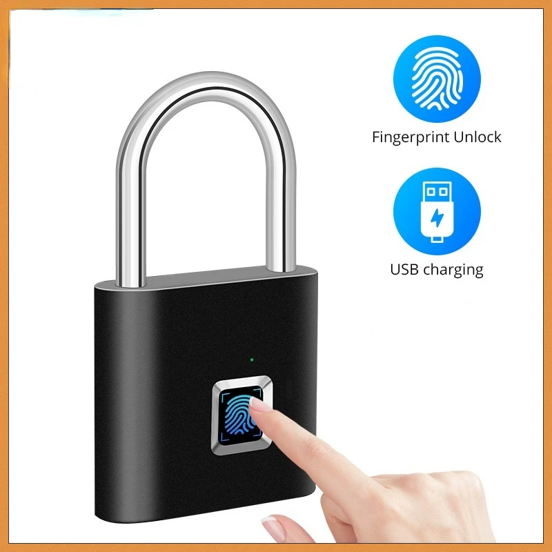 Keyless USB Charging Fingerprint Lock Smart Padlock door lock 0.1sec Unlock Portable Anti-theft Fingerprint Padlock Zinc