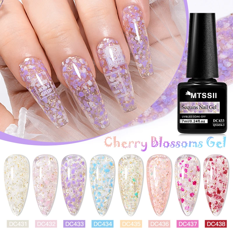 

MTSSII 7ml Glitter Cherry Blossoms Gel Nail Polish Shiny Sparkling Color Semi Permanant Soak Off UV Manicure Nail Art Varnish