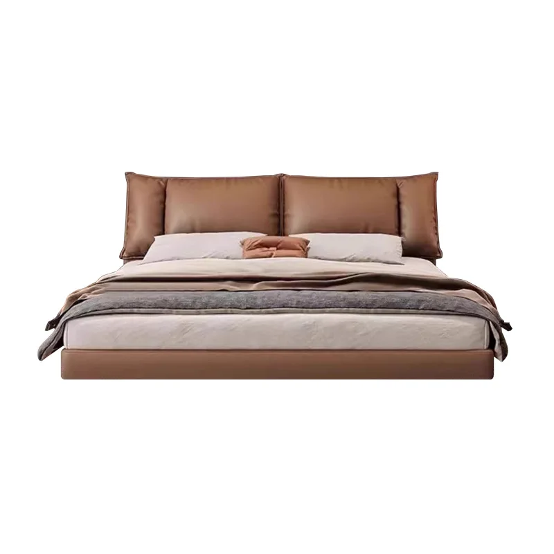 

Italian minimalist suspension bed induction floating soft bag first layer cowhide bedroom wedding 1.8 meters new