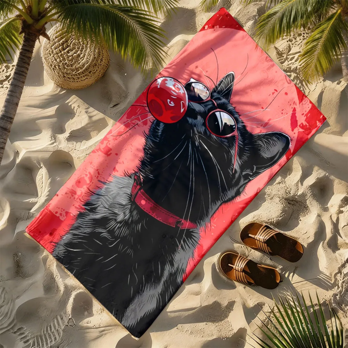 Creative and witty black cat theme polyester microfiber beach towel is highly absorbent, suitable for swimming and beach outings 2