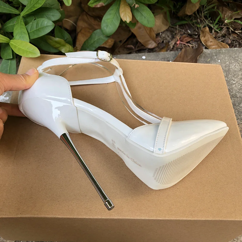 تخصيص جديد وصول مثير الأبيض 16 سنتيمتر المتطرفة المعادن عالية الكعب النساء الخناجر مضخة عبر مضمد الوثن تأثيري أحذية للجنسين