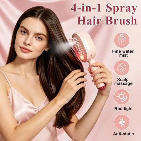 Electric Spray Hair Straightener Comb Electric Steaming Air Cushion Massage Hair Brush Rechargeable Detangling Steam Brush