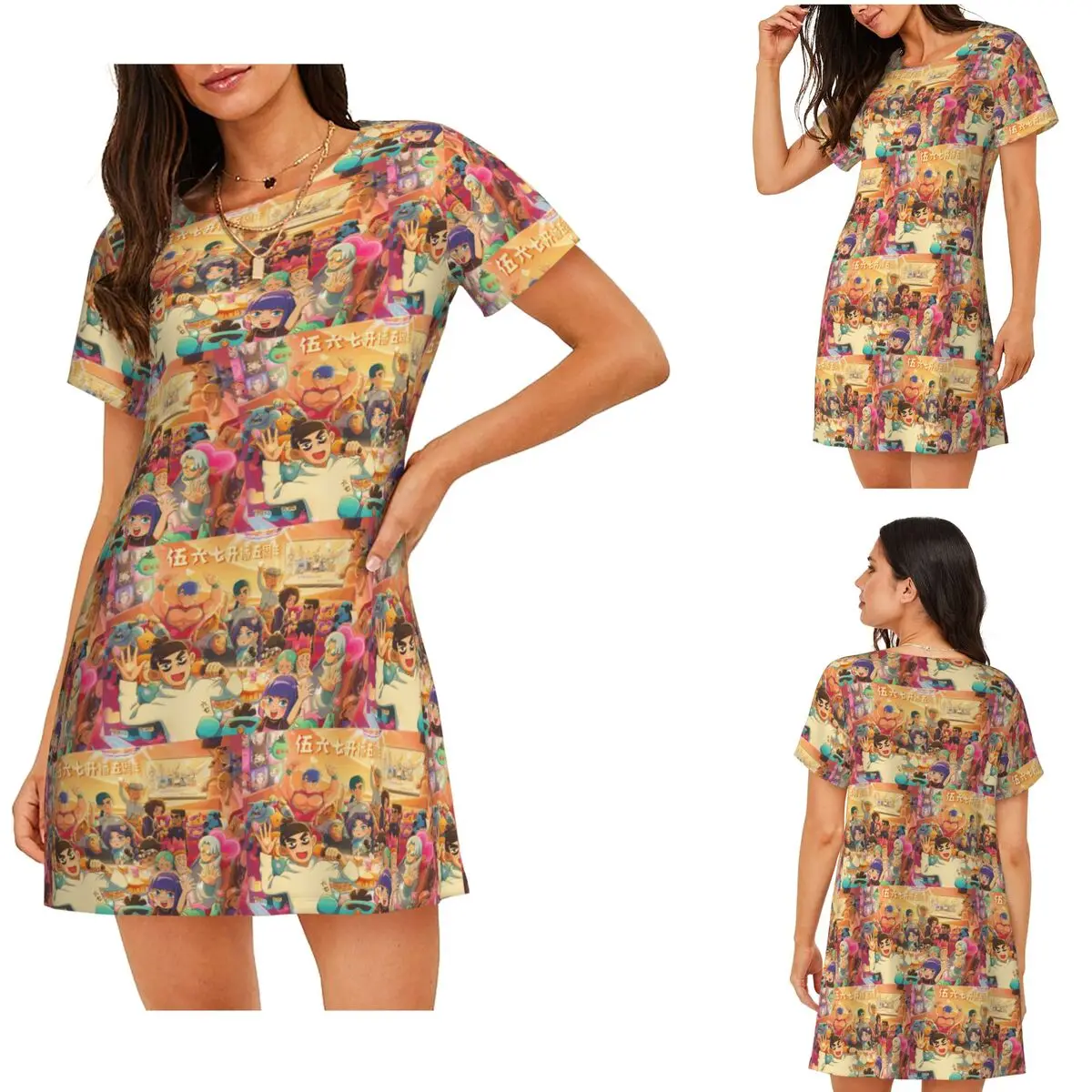 Camisón de manga corta con dibujos animados de Scissor Seven Action Manga para mujer, camisón de manga corta, vestido de pijama holgado