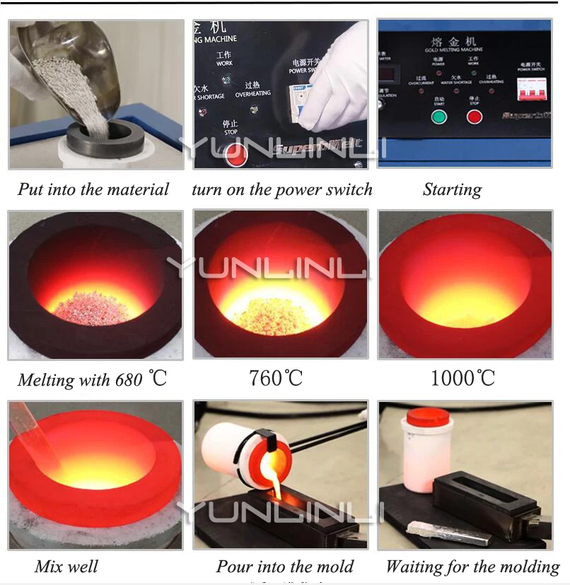 Forno di fusione dell'oro con riscaldamento a induzione da 4 kg Forno di fusione industriale ad alta frequenza 380 V con 1 morsetto per crogiolo e tubo BF-H4