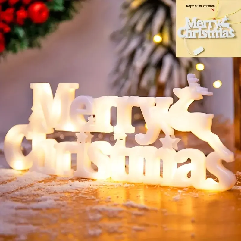 LED 3D Merry Christmas Letter Marquee Light Standing Tabletop Sign Festive Holiday Party Home Decoration Ornament Decor