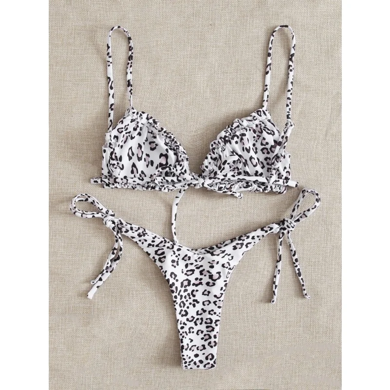ليوبارد طباعة ملابس سباحة نسائية صغيرة ملابس السباحة المرأة مثير مثلث الدانتيل يصل بيكيني رفع صيف 2025 جديد سبليت بحر 2 قطعة ملابس السباحة