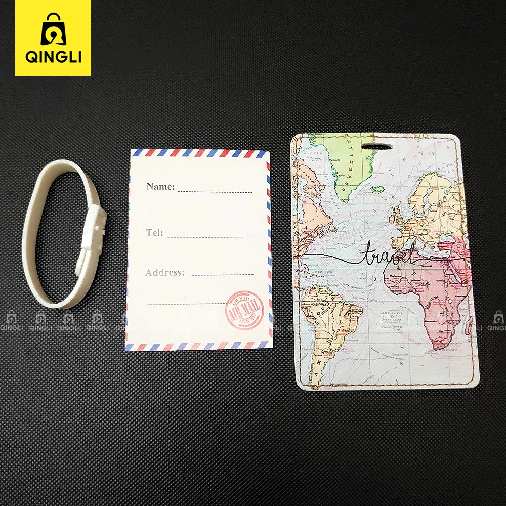 New Creative Travel Map Luggage Tag Men Women Travel Accessories PU Leather Luggage Consignment Label Baggage Identification Tag