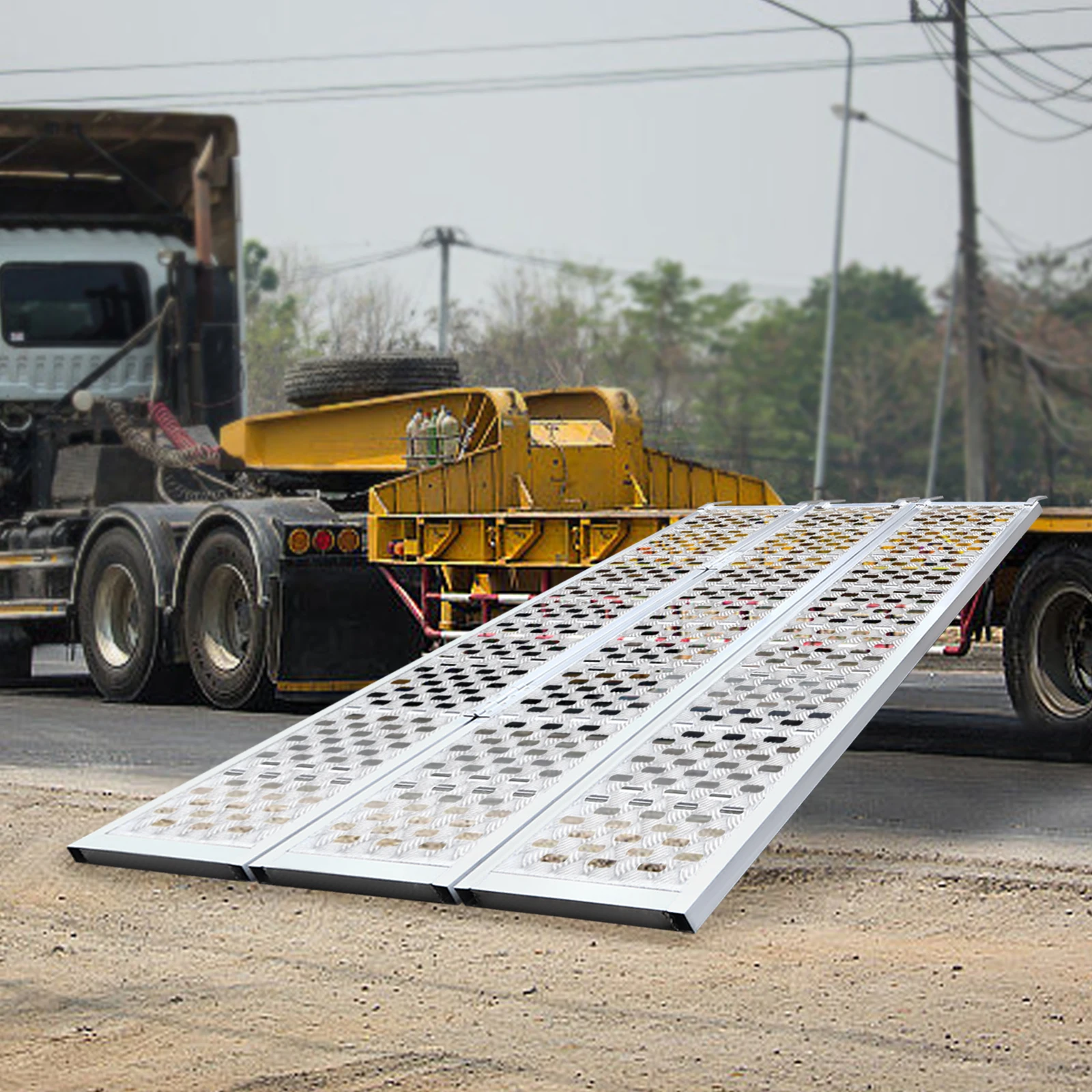 Aluminum Tri-Fold Trailer Ramps 1500 lbs Capacity Anti-Slip Ramp Extra-Wide Folding ATV/UTV Ramp with Treads, 77