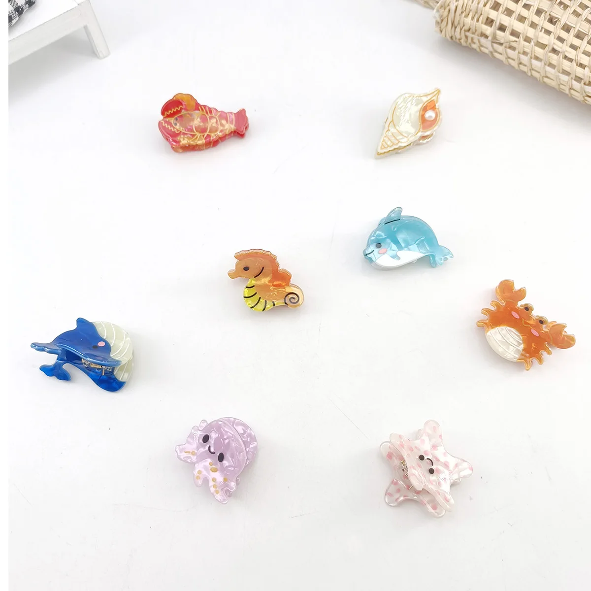 2 قطعة خلات المحيط الحيوان مقاطع الشعر للنساء عدم الانزلاق الصيف الشاطئ اكسسوارات كراب نجم البحر الحوت متعددة حزمة الهدايا