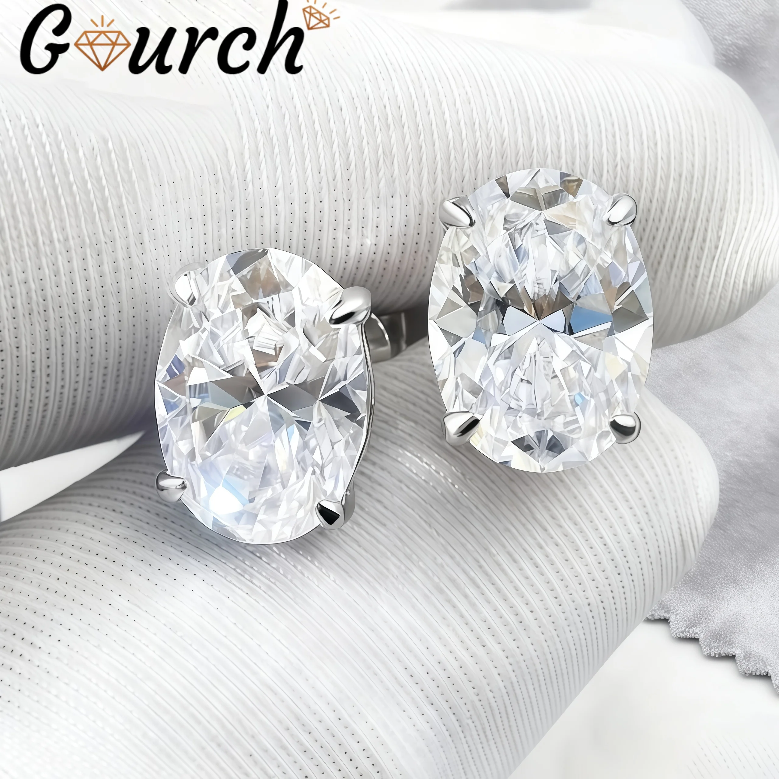 

Женские серьги-гвоздики с муассанитом овальной огранки Gourch 1-4CT, цвет D, VVS1, стерлинговое серебро 925 пробы, позолоченные 18 карат, свадебные украшения, подарки