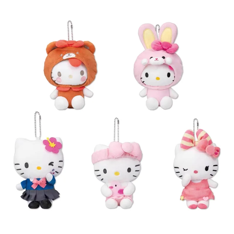 

12cm Cute Cartoon Kawaii 50th Anniversary Hello Kitty Little Bear Rabbit Dress Up Plush Doll Keychain Bag Pendant Toy Gift