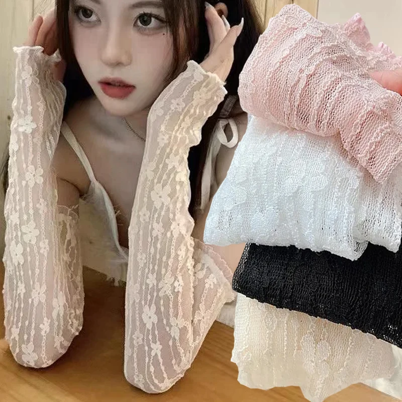 

Fashion Long Lace Gloves Hollow-Out Fingerless Glove Women Sun Protection Sleeves Mesh Lace Thin Hand Cycling Gloves Gym Gloves