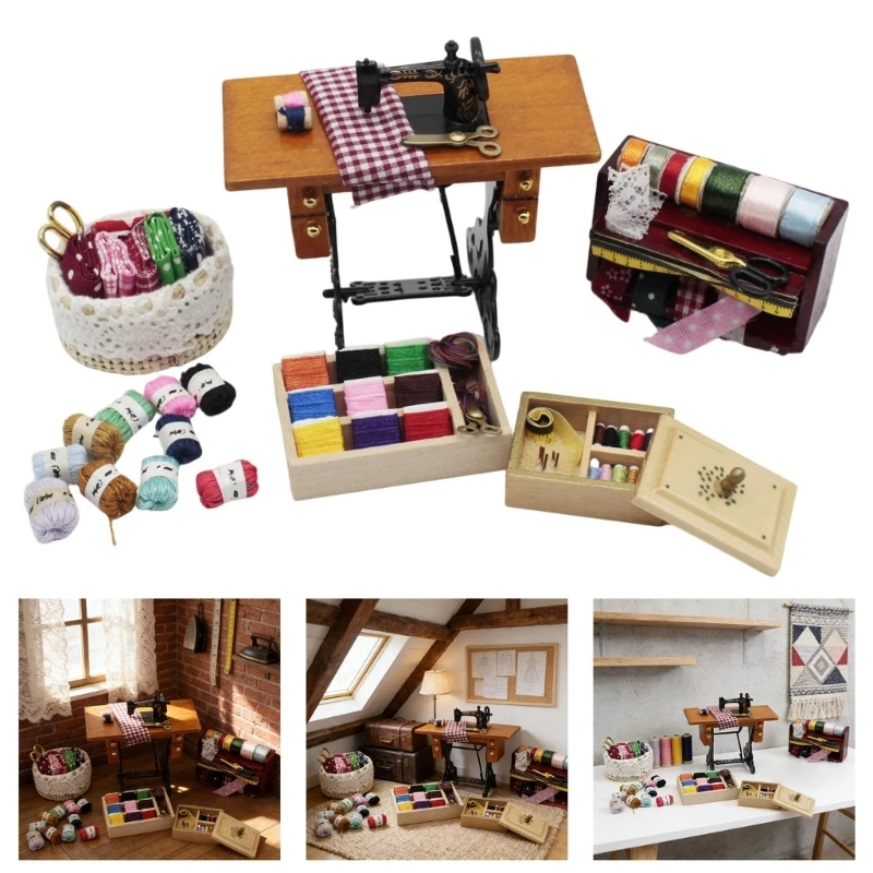 Realistic Miniature Sewing Machine Set Dollhouses Decors Retro Design for Nostalgic Collectors and Home Decoration 15UB