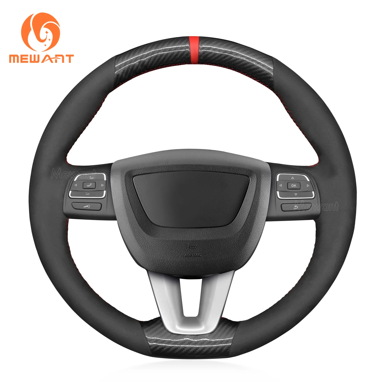 

MEWANT Black Carbon Fiber Suede Car Steering Wheel Cover for Seat Leon Alhambra Toledo Altea 2009-2012