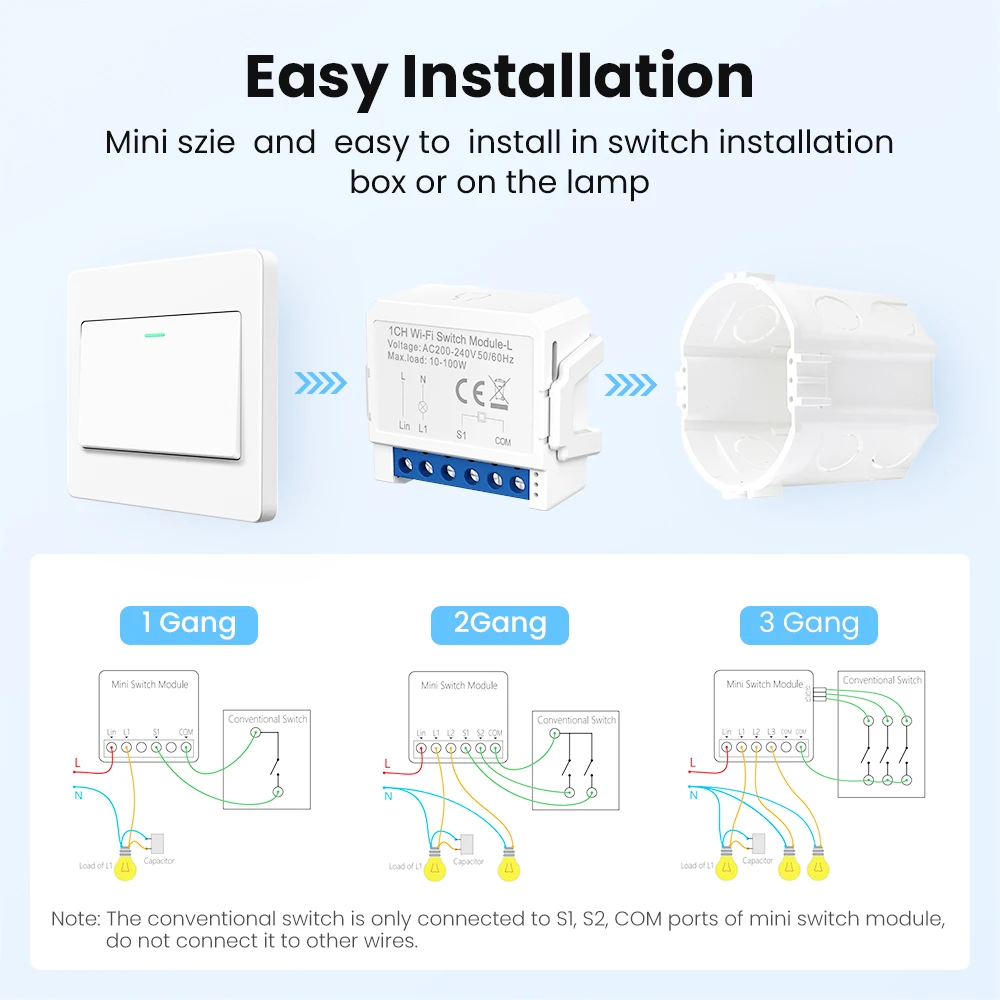 AVATTO Tuya WiFi Smart Module No Neutral Wire Required 1 2 Gang Switch Module Smart Life APP Remote Works with Alexa Google Home