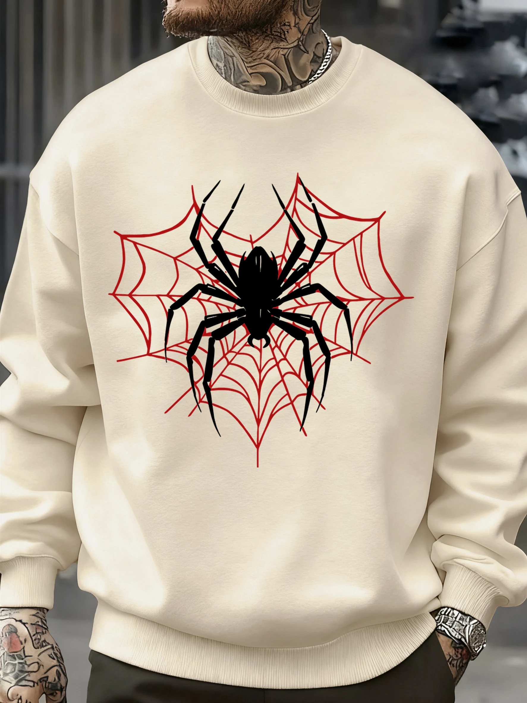 Spinnen auf dem Spinnennetz Muster Sweatshirt Mann Fleece Vintage Street Sportswear Rundhalsausschnitt lose Pullover Herbst warme Kleidung