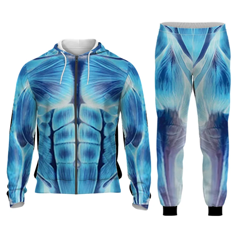 Men Hoodie Suit Pullover Zipper Full Print Hoodie Set Party Role Play Street Casual Personality Clothing Men Women Sports Suits