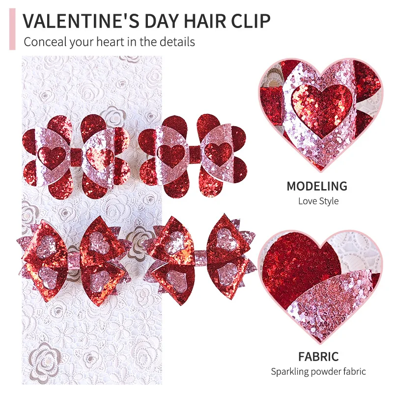 Accessori per capelli di San Valentino Bambini Cuore cavo Fiocco lucido Mollette per capelli carine Bobby per donne Ragazze Regali di nozze decorativi