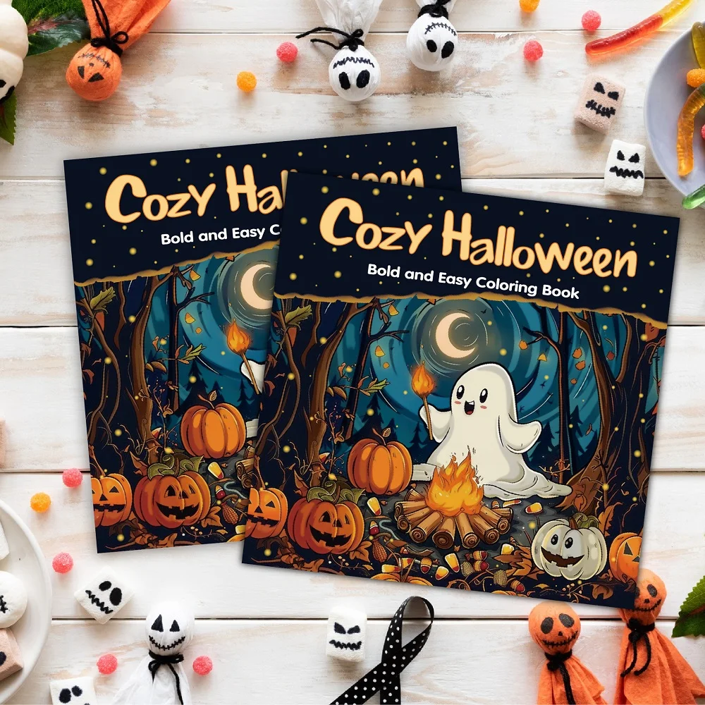 Cozy Halloween Bold And Easy Coloring Book  For Adults and Teens Stress Relief Creative Fun Activity Book Gift