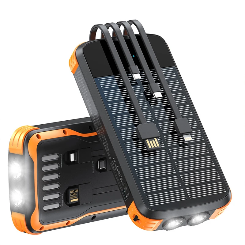 

Solar Power Bank 20000mAh Built in Cable Portable 22.5W Fast Charger Powerbank for iPhone Samsung Huawei Xiaomi External Battery