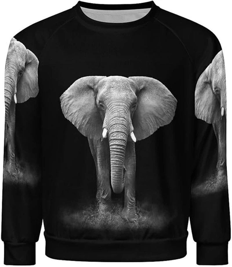

Men's Sweatshirt 3d Print Elephant Graphic Pullover Fashion Trend Elephant Sweatshirt Casual Fun Crew Neck Hoodie Street Men Top