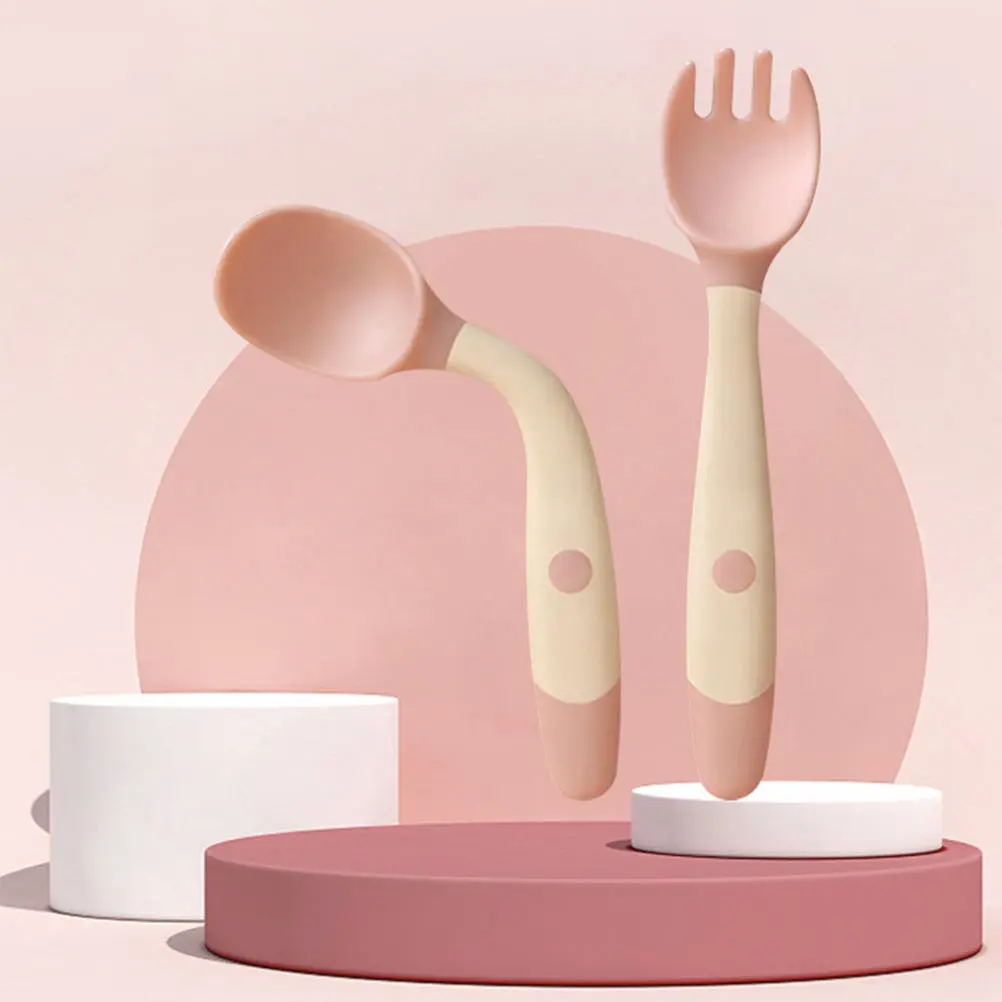 

2 Sets Elbow Spoon Bendable Fork Spoon Kit Polypropylene PP Toddler Feeding Tableware Safe Non Slip Handle