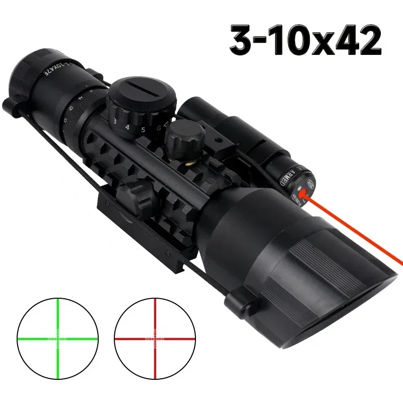 Tactical Hunting Airsofts Riflescope 3-10x42E Air Gun Red Green Dot Laser Sight Scope Holographic Optic Rifle Scope 11/20mm Rail