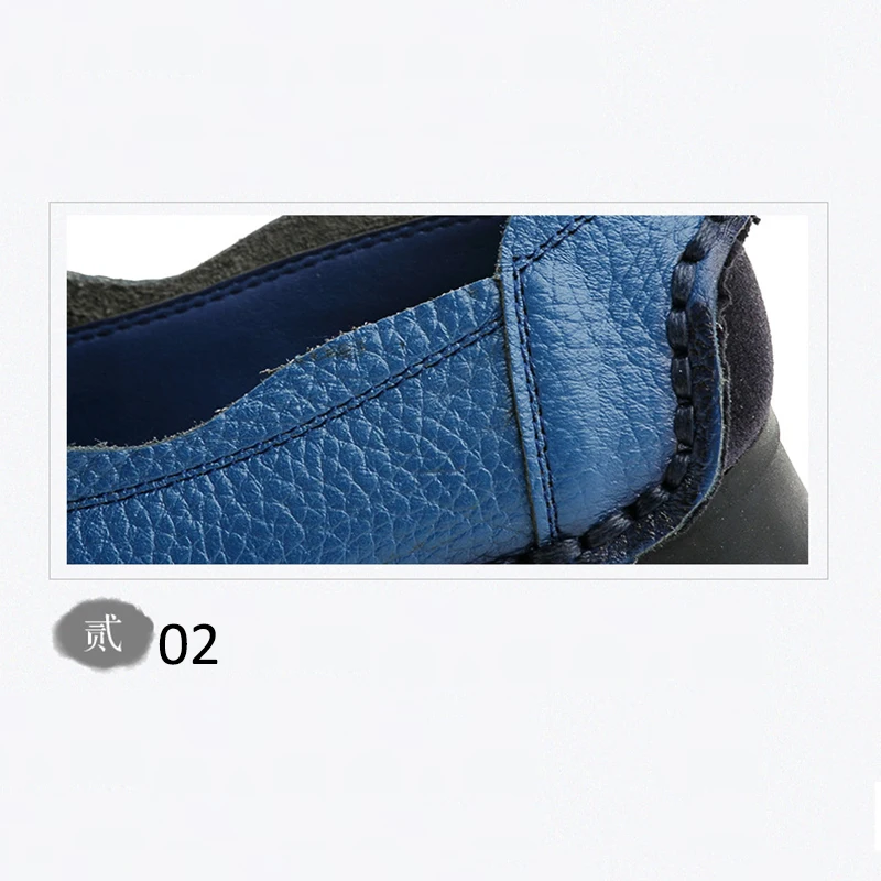 Zapatos planos de Ballet de cuero Real Vintage para mujer, mocasines antideslizantes azules, zapatos impermeables para conducir, talla grande 42